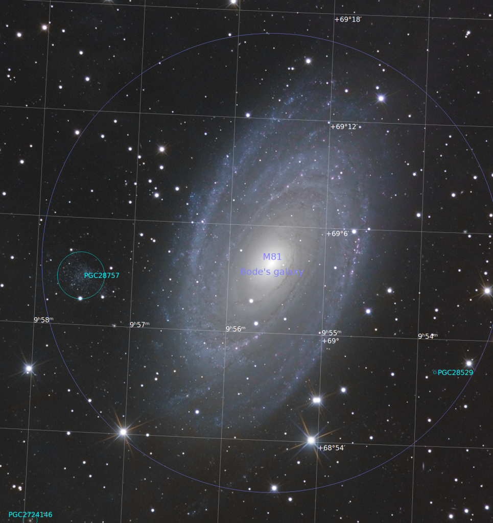 Galaxie de Bode avec astrométrie